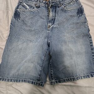 Akademiks Embroidered Blue Denim Shorts